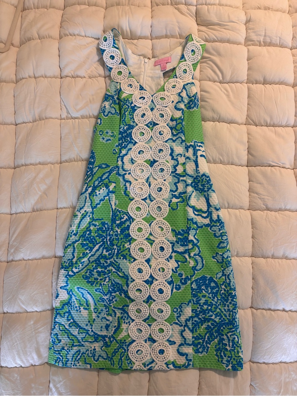Lilly Pulitzer Green and Blue Crocheted Trim Dress